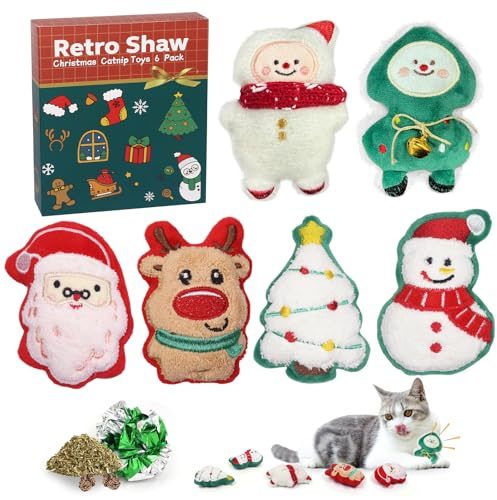 Giochi per Gatti Natale,6 pezzi Giocattoli con Erba Gatta,Giochi Gatto,Giochis Interattivi per Gatti,Gioco Gatto,Giocattoli Morbidi e Resistenti per Gattis,giocattoli per la Cura Dentale dei gatti