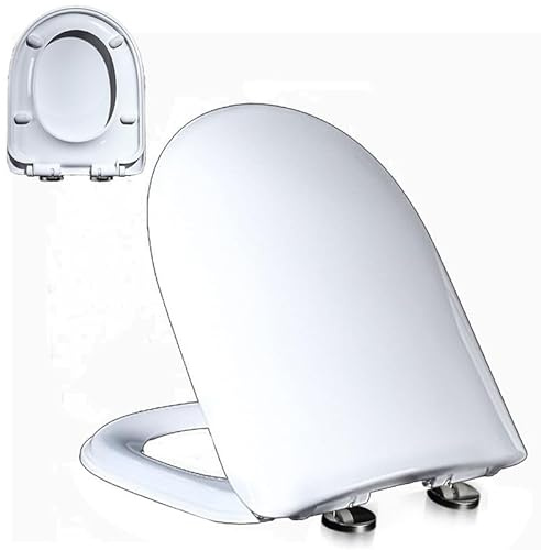 Copriwater Sedile WC Coperchio WC con Chiusura Ammortizzata e Cerniere Regolabili, Sgancio Rapido, Facile da Montare e Pulire, Tavoletta WC Universale Forma di D/U, PP, 02H, 45x37cm
