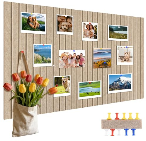ALANGDUO Corcho Pared Autoadhesivo 80 x 40 cm, Tablero de Anuncios Grande de Fieltro, Tablero de Corcho con Clavijas, para Oficina, Hogar, Habitación Infantil, Escuela y Tienda, Beige Oscuro