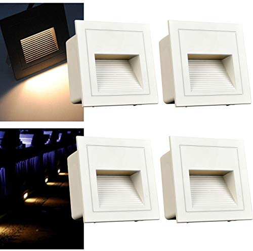 Arotelicht 4pcs/3W Wall Recessed Stair Lights,Warm White,LED Step Night Light Indoor/Outdoor,Aluminum,Garden Lighting,Deck Balcony,White Cover,for Stairs,corridors,Steps,Garden