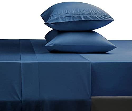 SONORO KATE Bed Sheet Set Super Soft Microfiber 1800 Thread Count Luxury Egyptian Sheets 16-Inch Deep Pocket Wrinkle and Hypoallergenic-4 Piece(Queen, Navy Blue)