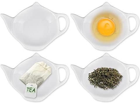 SCSpecial 4 Soportes para Bolsas de té en Forma de Tetera, Posavasos para condimentos para Salsa y Postre (Blanco)