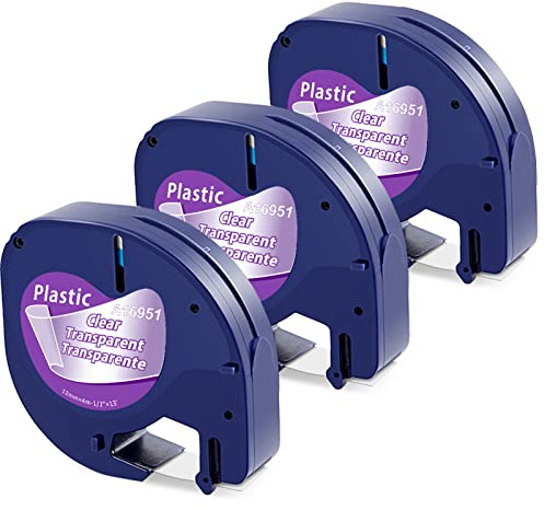 3x Kompatibel mit Dymo LetraTag Transparent Etikettenband 12mm x 4m, Kompatibel mit Dymo LetraTag Clear Plastic Etikettenband, 12267 16951 Durchsichtig Band für LT-100H LT-100T LT-110T 200B XR XM