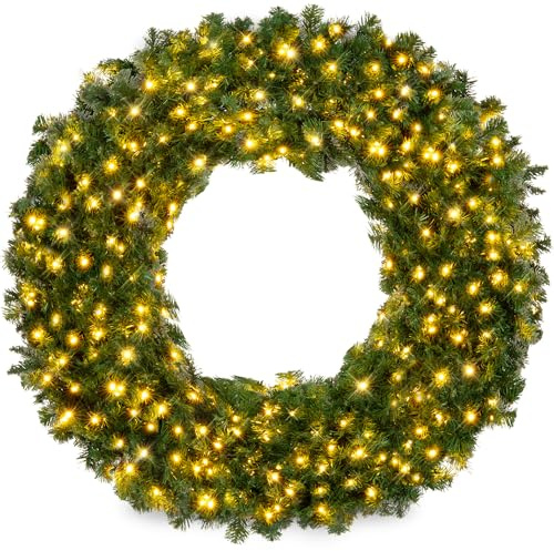 Best Choice Products 48in Large Artificial Pre-Lit Fir Christmas Wreath Holiday Accent Decoration w/ 200 LED Lights, 714 PVC Tips