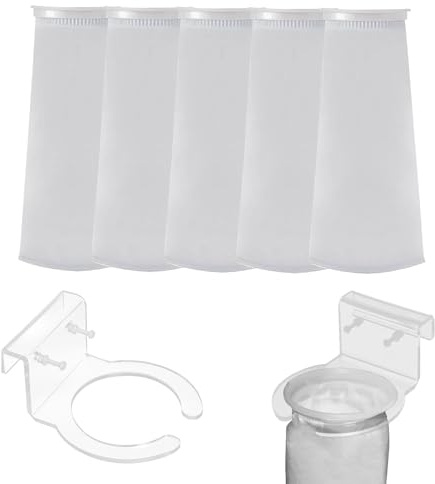 MESINURS200 Micron 4 Ring Pre Filter Sock Bags & Holder Set, Aquarium Fish Tank Filter Strainer for Sumps, Overflows, Water Purification - Durable Reusable Filtration System
