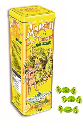Chiostro di Saronno® | Amaretti del Chiostro® | Amaretti Morbidi al Limone - 180 Gr | Scatole di Pasticceria | Confezione Amaretti Limone Senza Glutine Latta Metallo