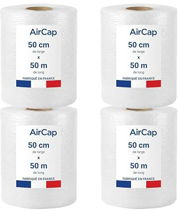 Jeco - Lot de 4 rouleaux film papier bulle Aircap 50cm x 50m tri-couche avec film barrière gain de place recyclable