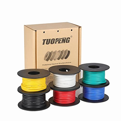 Tuofeng 16awg fil, kit de fils de connexion fil flexible en silicone (6 bobines de 4,6 m de différentes couleurs) 600V toron résistant aux températures élevées