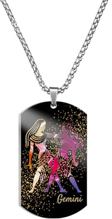 Caimeytie Stainless Steel Multicolored Zodiac Signs Necklace for Men, 12 Constellations Pendant, Zodiac Jewelry, Gemini Pendant