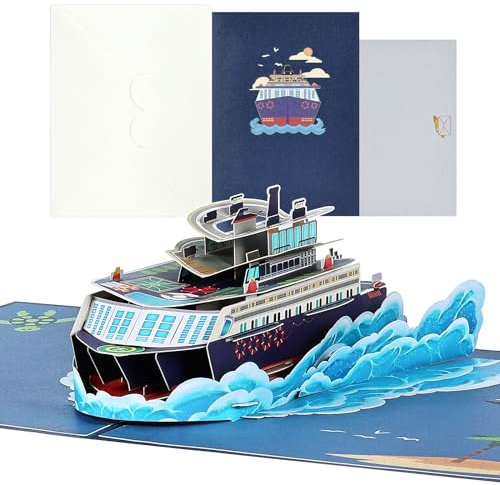 Joyoldelf Pop Up Karte Kreuzfahrschiff - 3D Schiff Gutscheinkarte Reise, Kreuzfahrt Geschenk, Geldgeschenk Schiffsreise order Urlaub, Geschenkkarte für Flitterwochen, Urlaubskasse, Geburtstag