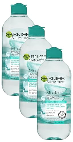 Garnier Micellar Hyaluronic Aloe Cleansing Water For Dehydrated Skin 400ml, Replumping Cleanser & Makeup Remover, Recognised By The British Skin Foundation, Use With Reusable Micellar Eco Pads