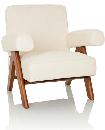 hjh LIVING Bequemer Polstersessel POOLY Teddy-Stoff, Retro Loungesessel mit Holzgestell, eleganter Stuhl, Weiß