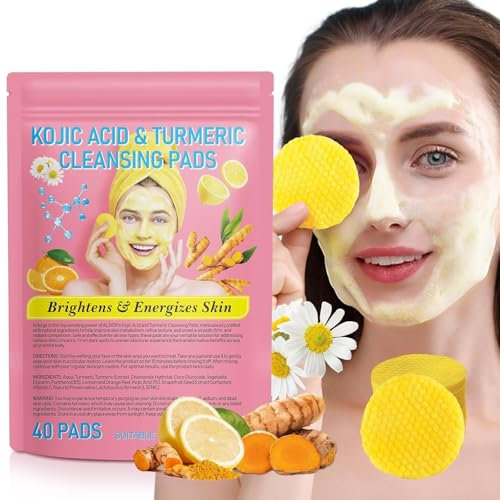 Kojic Acid & Turmeric Cleansing Pads for Face - Natural Ingredients, All Skin Types (40 Pads)
