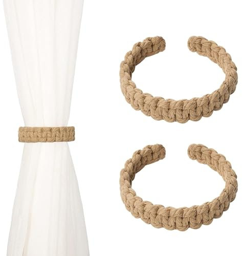 ASOMI Paquete de 2 alzapaños de cuerda de yute natural, estilo rústico, alzapaños decorativos para cortinas para el hogar y la oficina
