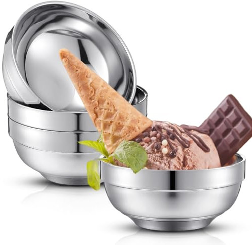 Funnymoom 4 Pack 34 oz Stainless Steel Bowls Double Walled Insulated Soup Ice Cream Metal Mixing Nesting Bowls for Serving Soup Rice Cereal