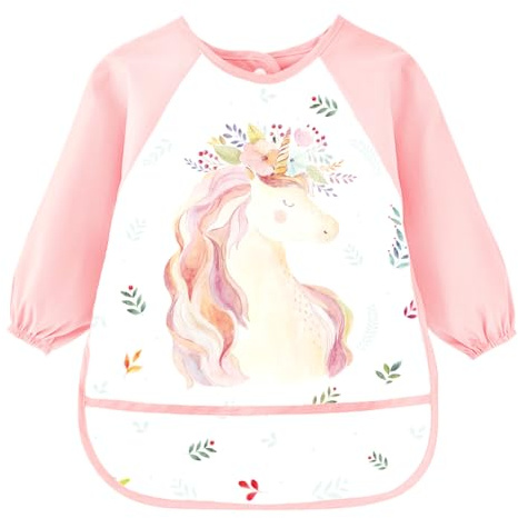 Montrestar Tablier Peinture Enfant 3-8 Ans, Blouse Peinture Enfant, Imperméable à Manches Longues 3 Poches, pour École Peinture Cuisine Bricolage Garçons et Filles - (Licorne A)