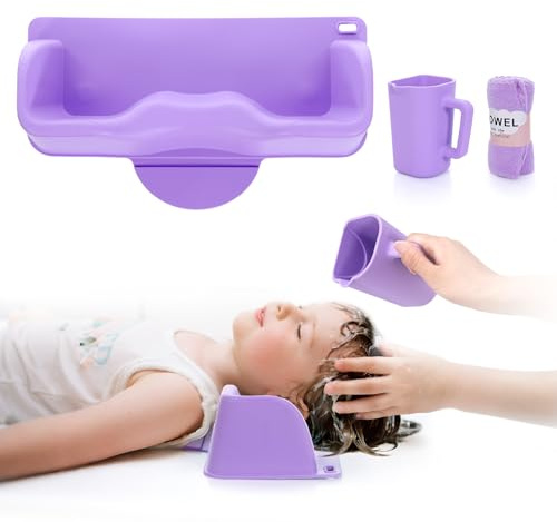 Portable Hair Washing Station for Kids Counter | Shampoo Buddy Tray with Neck Support for Sink at Home | HairWash Tub with wash Cup and Basin for Teens, Bedridden, Disabled, Injured - Purple