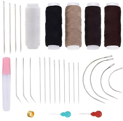 KIRZAX Set de 29 Herramientas de Costura para Cuero - Agujas de Coser curvas finas, agujas de extensión & hilo de costura, ideal para costura de cuero & manualidades
