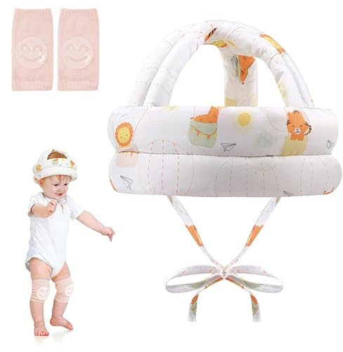 HAGOT Lightweight Baby Helmet, 360° Anti-Collision Infant Protective Hat,Adjustable & Breathable,Toddler Head Protector for Crawling Walking with Knee Pads