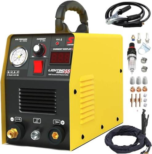 Tagliatrice al plasma, Taglierina al plasma 55 Amp HF IGBT Inverter Macchina da taglio al plasma ad aria portatile con accessori 12MM Taglio pulito for metallo