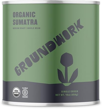 Groundwork Coffee Organic Sumatra Single Origin Whole Bean, 16 Ounce Can