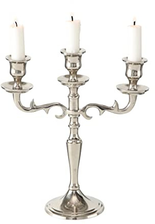 Boltze Varas 1222900 Bougeoir en métal, 3 Ampoules, Hauteur 26 cm, décoration de Table à Manger/Commode, Design élégant, Argenté