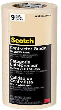Scotch Contractor Grade Masking Tape, 0.94 inches by 60.1 Yards (540 Yards Total), 2020, 9 Rolls