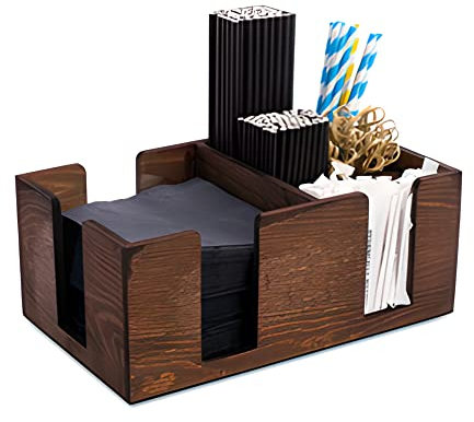 Wooden Bar Caddy - Bar Aide Cocktail Accessory and Napkin Holder and Bar Tidy Brown|black|grey