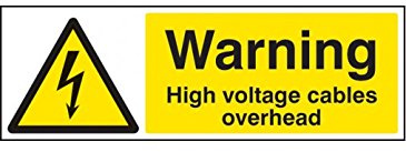 Caledonia Signs 14007M Warning High Voltage Cable Overhead Sign, 600 mm x 200 mm, Rigid Plastic