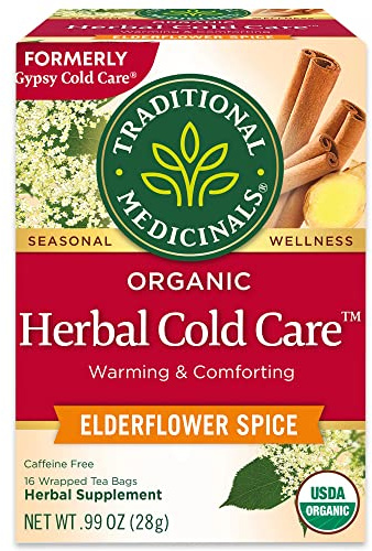 Traditional Medicinals Organic Herbal Cold Care Elderflower Spice Herbal Tea, Warm & Comforting Seasonal Wellness, (Pack of 1) - 16 Tea Bags