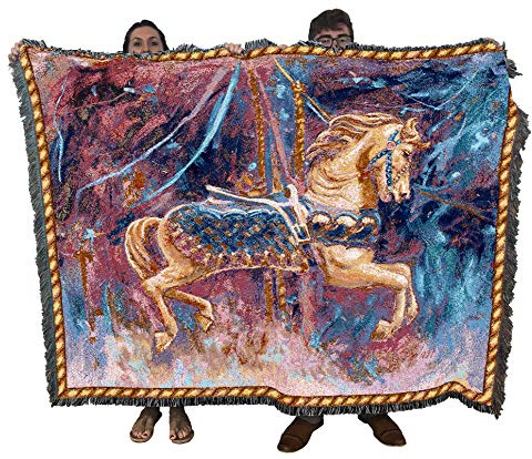 Pure Country Weavers Carousel Horse Merry Go Round Blanket - Gift Tapestry Throw Woven from Cotton - Made in The USA 72x54