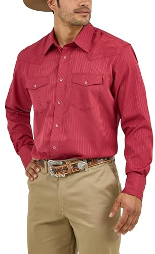 Wrangler Sport westernskjortor med två fickor och lång ärm med tryckknappar för herrar