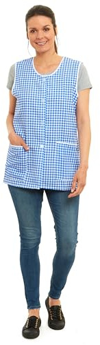 Bags-n-Aprons Button Through Ladies Sleeveless Overall in Easycare Polyester, with 2 good size pockets, button through front fastening. (WX (approximately 40/42 inches), Navy Blue Check)
