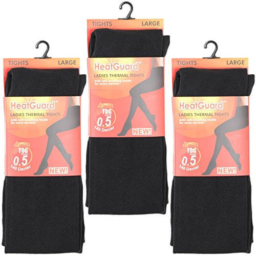 3 Pairs Womens Heat Thermal Tights Black 140 Denier 0.5 TOG Warm Winter Accessory (L)