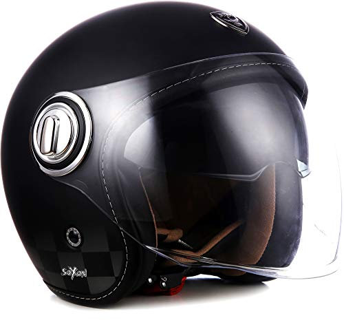 SOXON® SP-888 „Night“ · Jet-Helm · Motorrad-Helm Roller-Helm Scooter-Helm Moped Mofa-Helm Chopper Retro Vespa Vintage Pilot · ECE 22.05 Sonnenvisier Schnellverschluss SlimShell Tasche XS (53-54cm)