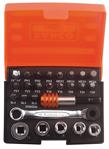 BAHCO Ju Puntas, Carraca P/Puntas - 100mm, 26 Stück, Schraubenzieher-Bit-Set mit Schraubenschlüssel und Case