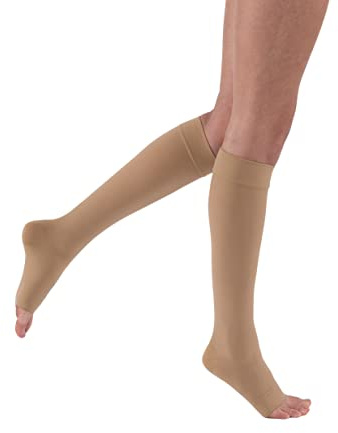 JOBST Relief Knee High Graduated Compression Socks, 20-30 mmHg - Comfortable Unisex Design - Open Toe, Beige, Large