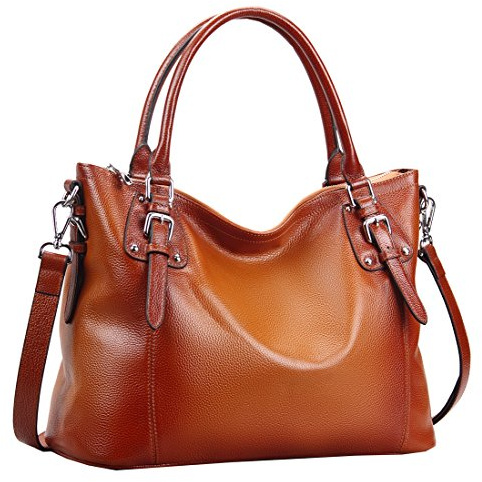 HESHE Genuine Leather Purses and Handbags for Women Tote Shoulder Bag Satchel Purse Top Handle Bags Hobo Crossbody Purse (Large,Sorrel)