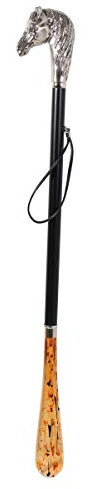 DELFA Design Schuhanzieher Schuhlöffel 70 cm mit silbernem Pferd als Griff - schwarzer Holzschaft mit Schlaufe - die elegante Anziehhilfe
