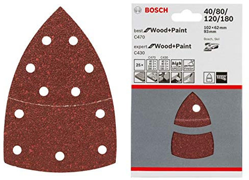 Bosch Genuine Wood + Paint Sanding Sheets (Pack of 25 Mixed Grit Sheets) (UK/GB Version to Fit: Bosch PSM 100A & PSM 80A Multi Sanders ONLY) c/w Stanley KeyTape