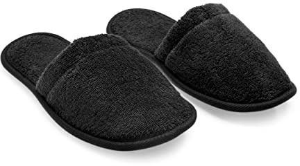 Arus Mens Turkish Terry Cloth Cotton Slippers for Spa and Bath Black, Large Wide