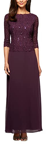 Alex Evenings Damen 3/4-ärmel, Stretch-Spitze, Mieder, Einteilig, für die Brautmutter (Zierliche und Normale Größen) Kleid für besondere Anlässe, Deep Plum, 44