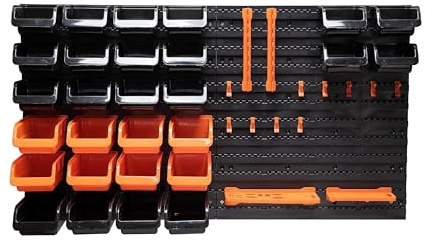 BLACK+DECKER Werkzeugwand mit Ablagefächern und Aufhängern - 98 x 23 x 43 cm - 43 Teile - Lagersystem Wandregal
