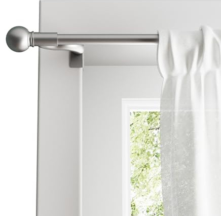 Maytex Twist and Shout Easy Install Tension Window Curtain Rod, No Tools Needed, 28 - 48, with Decorative Round Ball Finials, Brushed Nickel