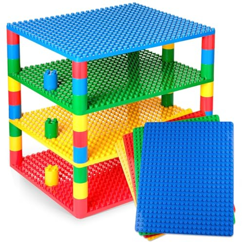 Strictly Briks Premium-Set für Turm-Konstruktionen - 4 Bauplatten & 48 Bausteine - mit Allen Marken für große Bausteine kompatibel - Blau, Grün, Rot, Gelb
