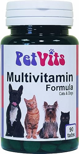 PetVits Multivitamin Formula for Cats & Dogs : Multivitamin General Health Pet Supplement : 90 Tablets, in a 99% recycled pot
