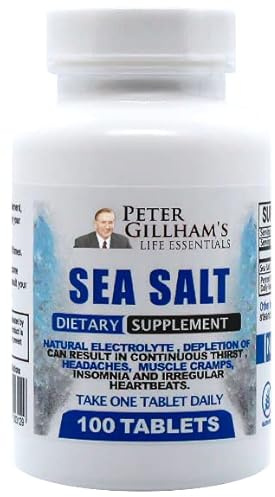 Peter's Choice Sea Salt Sodium Chloride 450mg, 100 Tablets, Electrolyte Support & Balance, Athletic Post Workout Rehydration & Recovery. Hot Weather Aid. Prevent Dehydration & Cramps. Made in USA