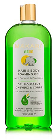 Makari Bébé Hair & Body Foaming Gel | Docciaschiuma e Detergente Neonato Senza Lacrime | Formula Delicata, Idratante e Ipoallergenica Priva di Parabeni per Bagnetto Neonato, 500 ml