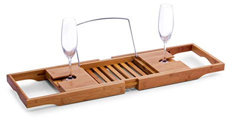 Zeller 13606 Badewannenablage, Bamboo/Metall verchromt, ca. 70-105 x 22 x 4 cm, Braun