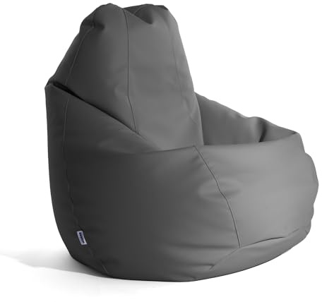 Avalon Puff Poltrona Sacco Gigante Bag XXL Mamba 95x95x135cm - 460 Litri Made in Italy in Finta pelle Imbottito per Ambiente Interno ed Esterno Colore Grigio scuro